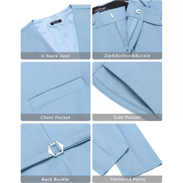 COOFANDY Men's 3 Pieces Suit Slim Fit Tuxedo Set One Button Jacket Vest Pants with Tie