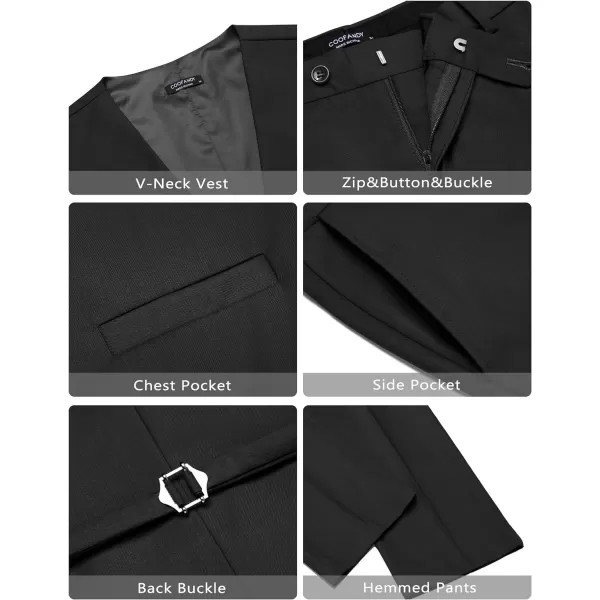 COOFANDY Men's 3 Pieces Suit Slim Fit Tuxedo Set One Button Jacket Vest Pants with Tie