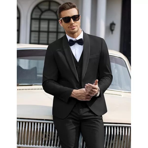 COOFANDY Men's 3 Pieces Suit Slim Fit Tuxedo Set One Button Jacket Vest Pants with Tie