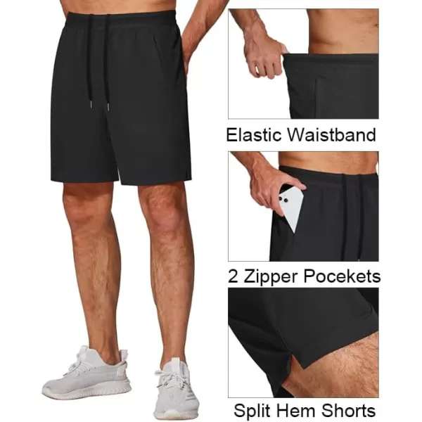 COOFANDY Mens Athletic Running Shorts 7'' Gym Workout Shorts 2 Pack Drawstring Training Shorts with Zipper Pockets)