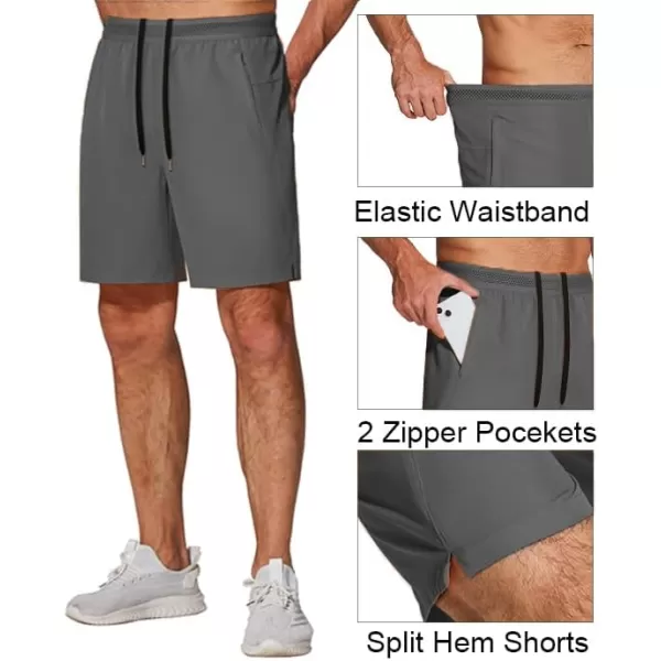 COOFANDY Mens Athletic Running Shorts 7'' Gym Workout Shorts 2 Pack Drawstring Training Shorts with Zipper Pockets