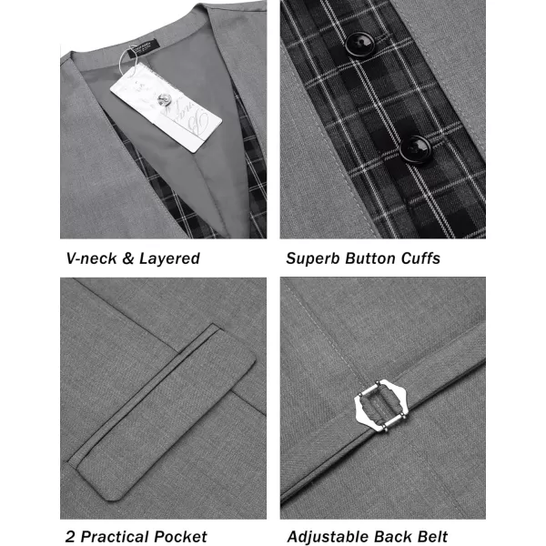 COOFANDY Men's Business Suit Vest Layered Plaid Dress Vest Waistcoat for Wedding,Party