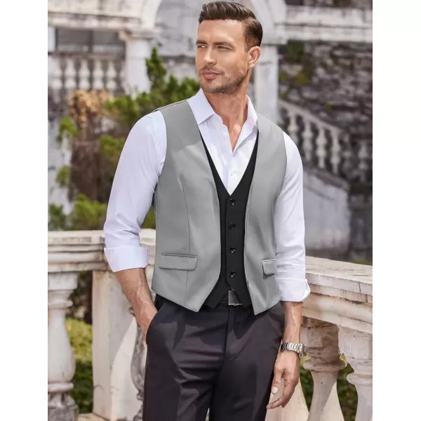COOFANDY Men's Business Suit Vest Layered Plaid Dress Vest Waistcoat for Wedding,Party