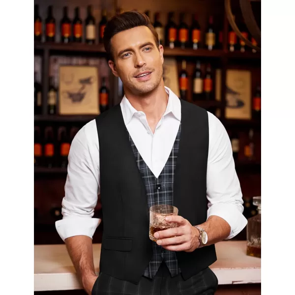 COOFANDY Men's Business Suit Vest Layered Plaid Dress Vest Waistcoat for Wedding,Party