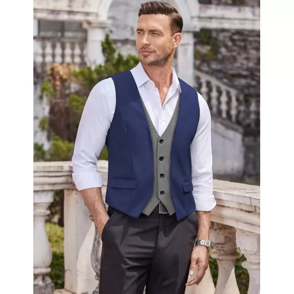 COOFANDY Men's Business Suit Vest Layered Plaid Dress Vest Waistcoat for Wedding,Party
