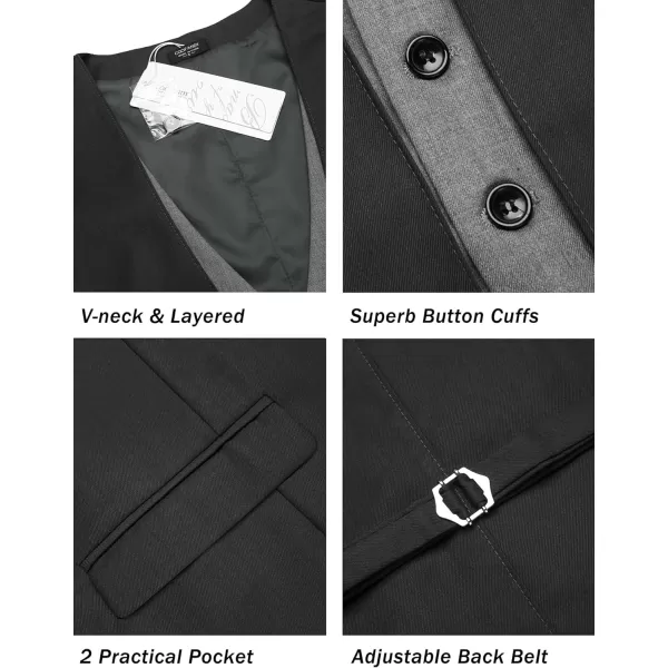 COOFANDY Men's Business Suit Vest Layered Plaid Dress Vest Waistcoat for Wedding,Party