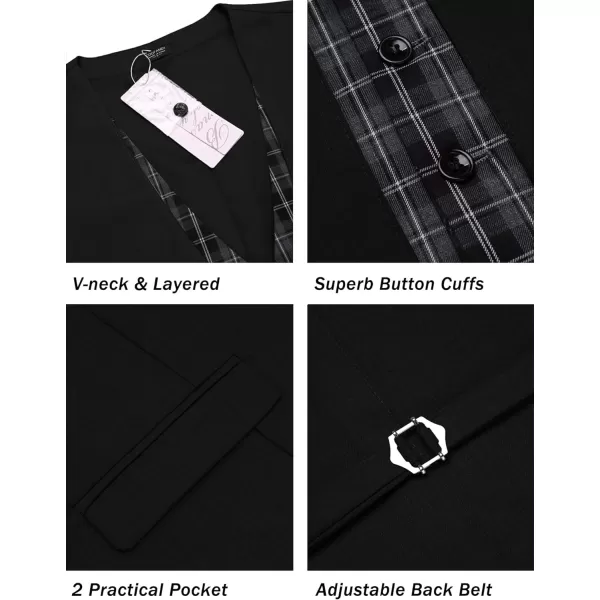 COOFANDY Men's Business Suit Vest Layered Plaid Dress Vest Waistcoat for Wedding,Party