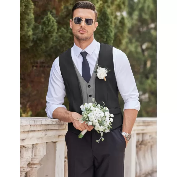 COOFANDY Men's Business Suit Vest Layered Plaid Dress Vest Waistcoat for Wedding,Party