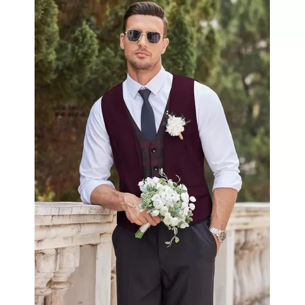 COOFANDY Men's Business Suit Vest Layered Plaid Dress Vest Waistcoat for Wedding,Party