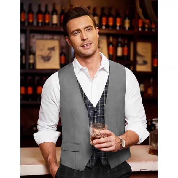 COOFANDY Men's Business Suit Vest Layered Plaid Dress Vest Waistcoat for Wedding,Party