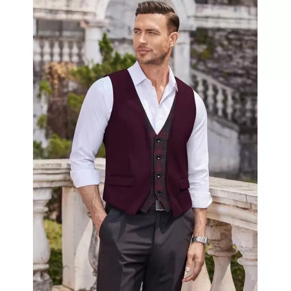 COOFANDY Men's Business Suit Vest Layered Plaid Dress Vest Waistcoat for Wedding,Party