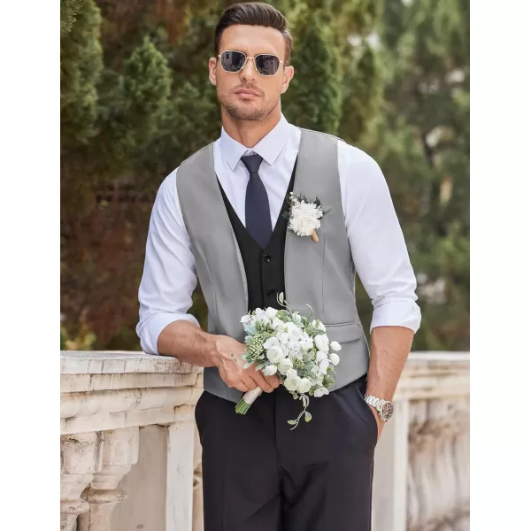 COOFANDY Men's Business Suit Vest Layered Plaid Dress Vest Waistcoat for Wedding,Party