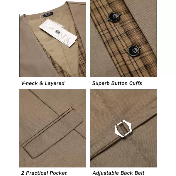 COOFANDY Men's Business Suit Vest Layered Plaid Dress Vest Waistcoat for Wedding,Party