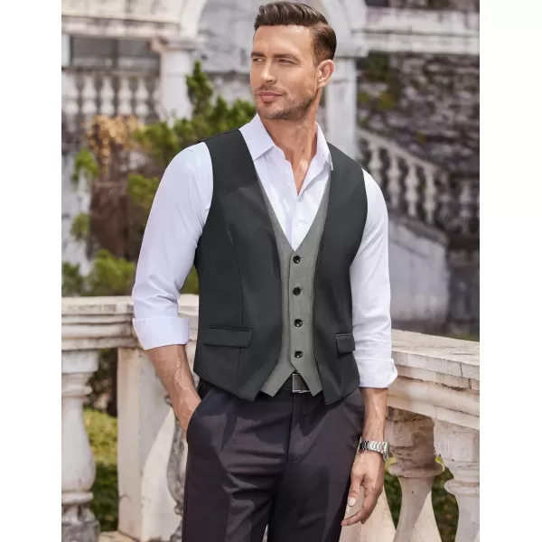 COOFANDY Men's Business Suit Vest Layered Plaid Dress Vest Waistcoat for Wedding,Party