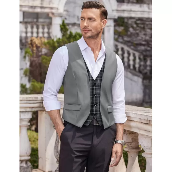 COOFANDY Men's Business Suit Vest Layered Plaid Dress Vest Waistcoat for Wedding,Party