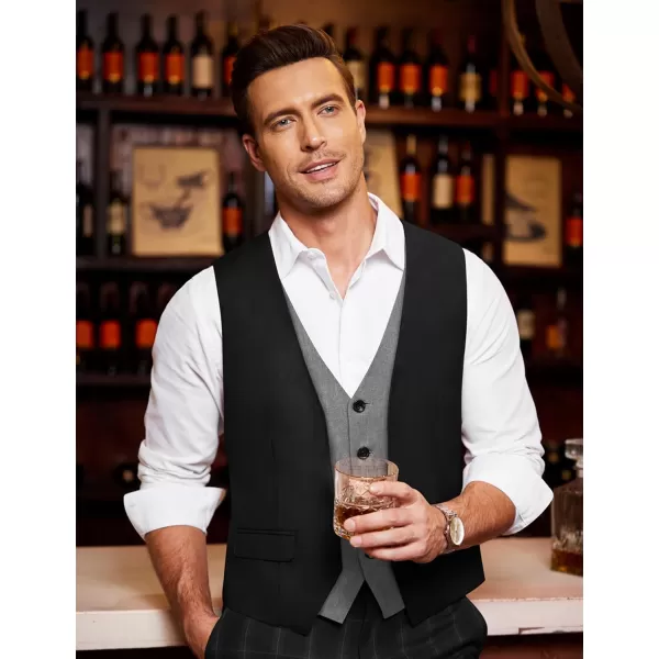 COOFANDY Men's Business Suit Vest Layered Plaid Dress Vest Waistcoat for Wedding,Party)