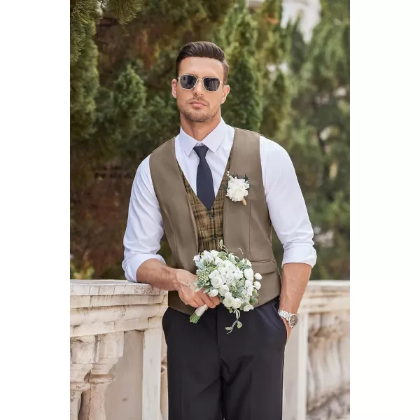 COOFANDY Men's Business Suit Vest Layered Plaid Dress Vest Waistcoat for Wedding,Party