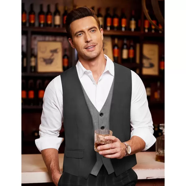 COOFANDY Men's Business Suit Vest Layered Plaid Dress Vest Waistcoat for Wedding,Party