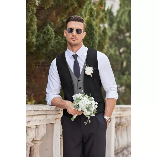 COOFANDY Men's Business Suit Vest Layered Plaid Dress Vest Waistcoat for Wedding,Party)