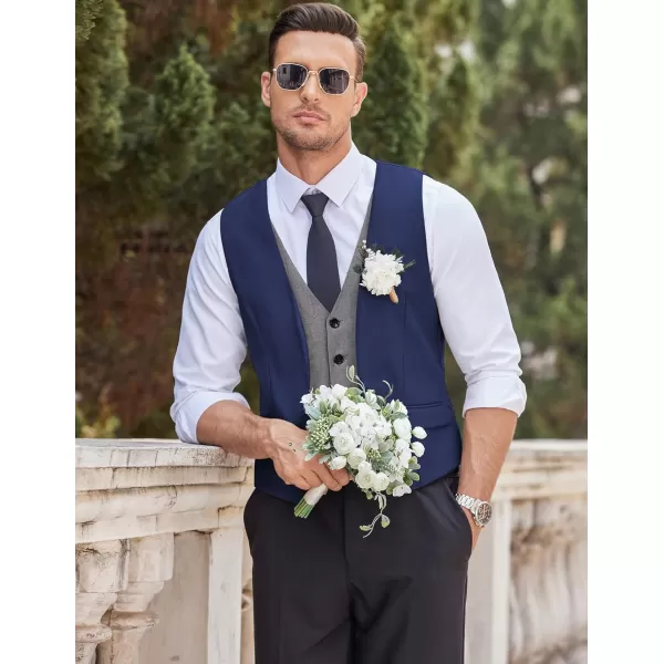 COOFANDY Men's Business Suit Vest Layered Plaid Dress Vest Waistcoat for Wedding,Party
