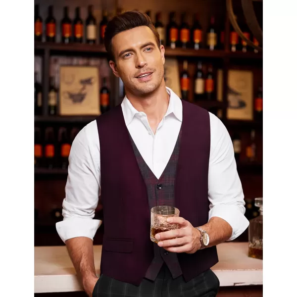 COOFANDY Men's Business Suit Vest Layered Plaid Dress Vest Waistcoat for Wedding,Party
