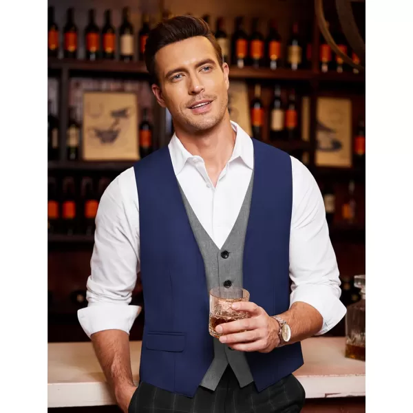 COOFANDY Men's Business Suit Vest Layered Plaid Dress Vest Waistcoat for Wedding,Party