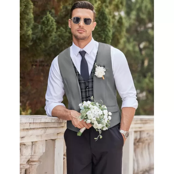 COOFANDY Men's Business Suit Vest Layered Plaid Dress Vest Waistcoat for Wedding,Party