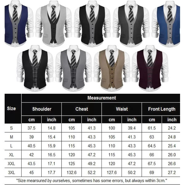 COOFANDY Men's Business Suit Vest Layered Plaid Dress Vest Waistcoat for Wedding,Party)