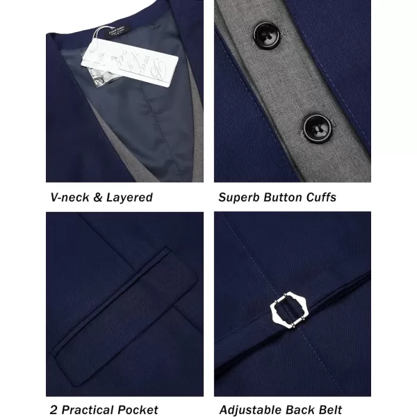 COOFANDY Men's Business Suit Vest Layered Plaid Dress Vest Waistcoat for Wedding,Party