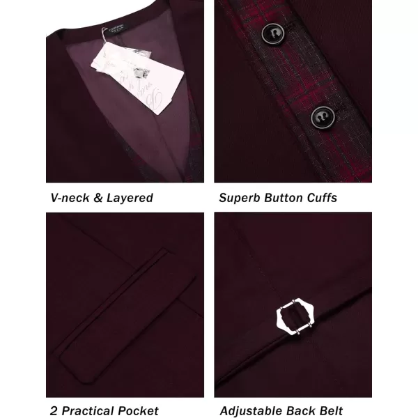COOFANDY Men's Business Suit Vest Layered Plaid Dress Vest Waistcoat for Wedding,Party