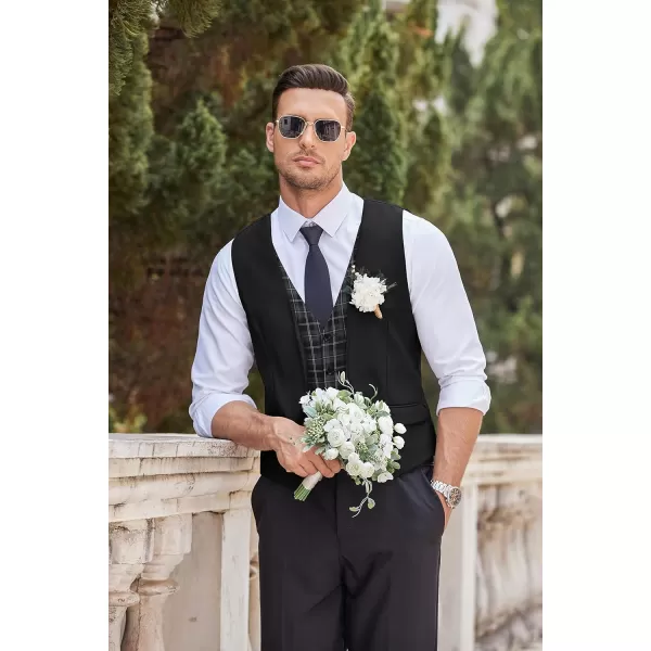 COOFANDY Men's Business Suit Vest Layered Plaid Dress Vest Waistcoat for Wedding,Party