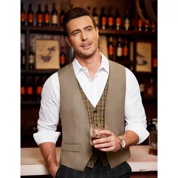 COOFANDY Men's Business Suit Vest Layered Plaid Dress Vest Waistcoat for Wedding,Party