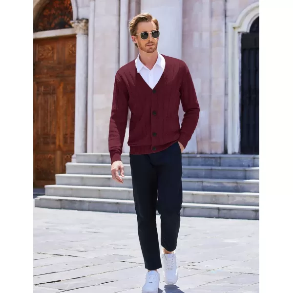 COOFANDY Men's Cardigan Sweater Cable Knit V Neck Button up Sweaters Ribbed Cardigan Sweater with Pockets
