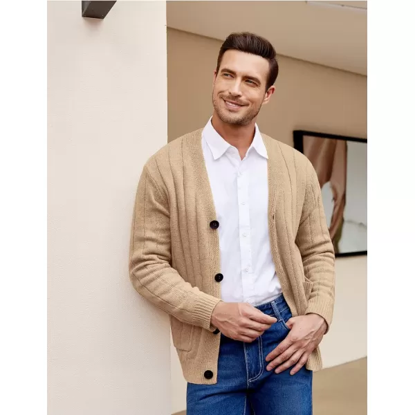 COOFANDY Men's Cardigan Sweater Cable Knit V Neck Button up Sweaters Ribbed Cardigan Sweater with Pockets