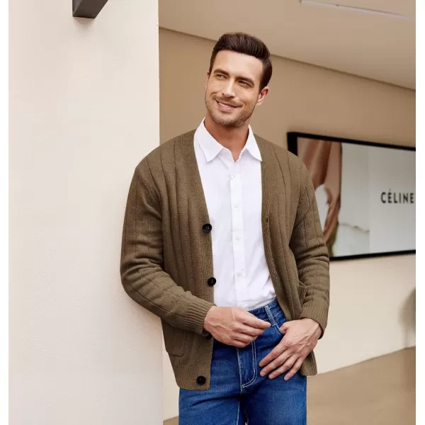 COOFANDY Men's Cardigan Sweater Cable Knit V Neck Button up Sweaters Ribbed Cardigan Sweater with Pockets