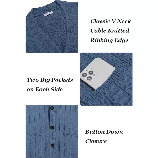COOFANDY Men's Cardigan Sweater Cable Knit V Neck Button up Sweaters Ribbed Cardigan Sweater with Pockets