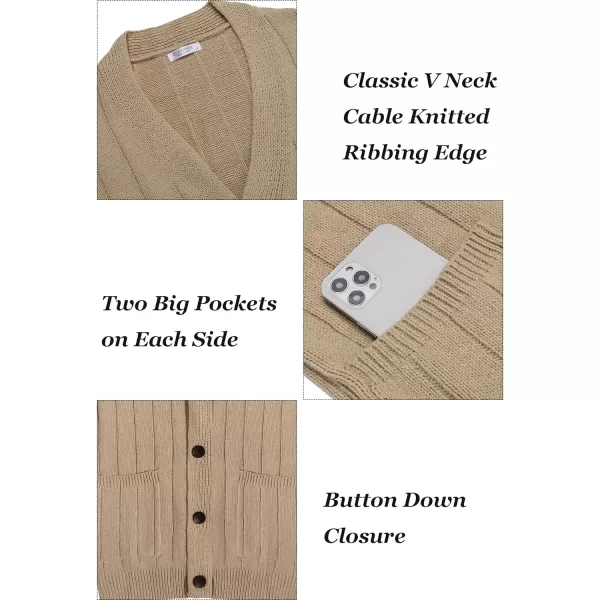 COOFANDY Men's Cardigan Sweater Cable Knit V Neck Button up Sweaters Ribbed Cardigan Sweater with Pockets
