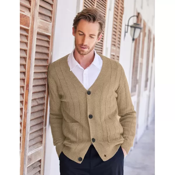 COOFANDY Men's Cardigan Sweater Cable Knit V Neck Button up Sweaters Ribbed Cardigan Sweater with Pockets