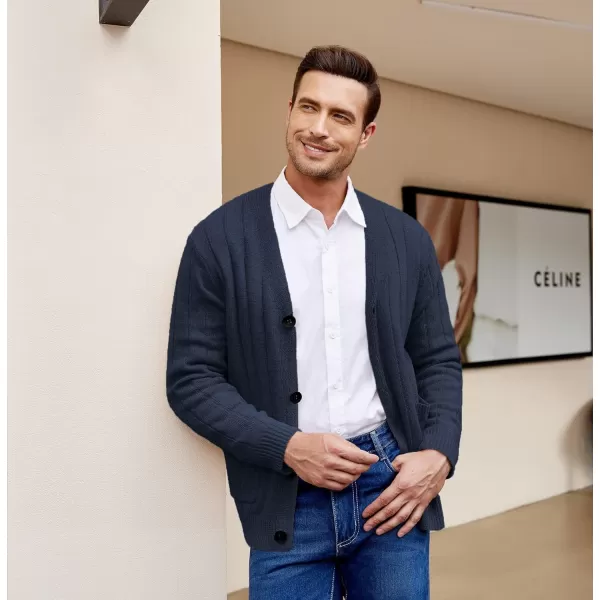 COOFANDY Men's Cardigan Sweater Cable Knit V Neck Button up Sweaters Ribbed Cardigan Sweater with Pockets