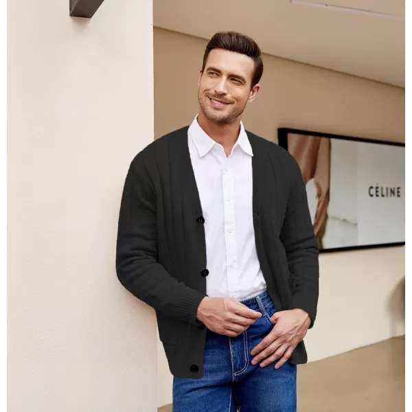 COOFANDY Men's Cardigan Sweater Cable Knit V Neck Button up Sweaters Ribbed Cardigan Sweater with Pockets