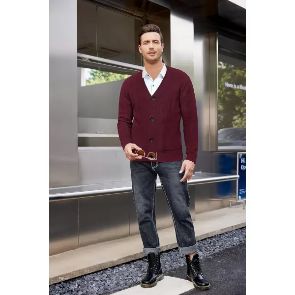COOFANDY Men's Cardigan Sweater Cable Knit V Neck Button up Sweaters Ribbed Cardigan Sweater with Pockets
