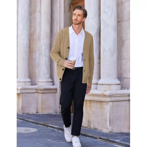 COOFANDY Men's Cardigan Sweater Cable Knit V Neck Button up Sweaters Ribbed Cardigan Sweater with Pockets