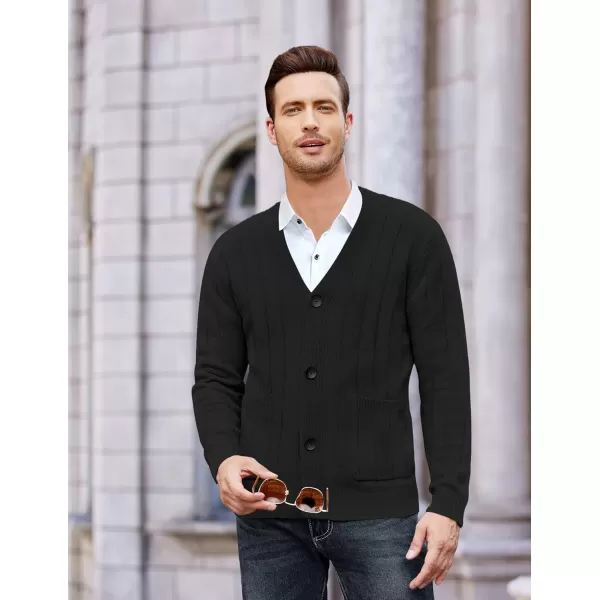 COOFANDY Men's Cardigan Sweater Cable Knit V Neck Button up Sweaters Ribbed Cardigan Sweater with Pockets