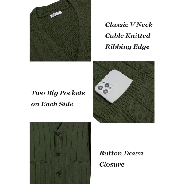 COOFANDY Men's Cardigan Sweater Cable Knit V Neck Button up Sweaters Ribbed Cardigan Sweater with Pockets