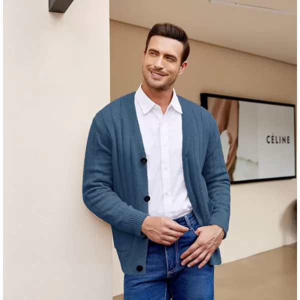 COOFANDY Men's Cardigan Sweater Cable Knit V Neck Button up Sweaters Ribbed Cardigan Sweater with Pockets