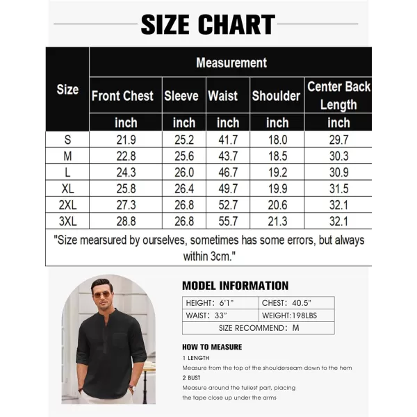 COOFANDY Men's Casual Henley Shirts Long Sleeve Band Collar Summer Linen Beach Hippie T Shirts with Pocket