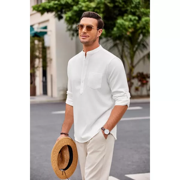 COOFANDY Men's Casual Henley Shirts Long Sleeve Band Collar Summer Linen Beach Hippie T Shirts with Pocket
