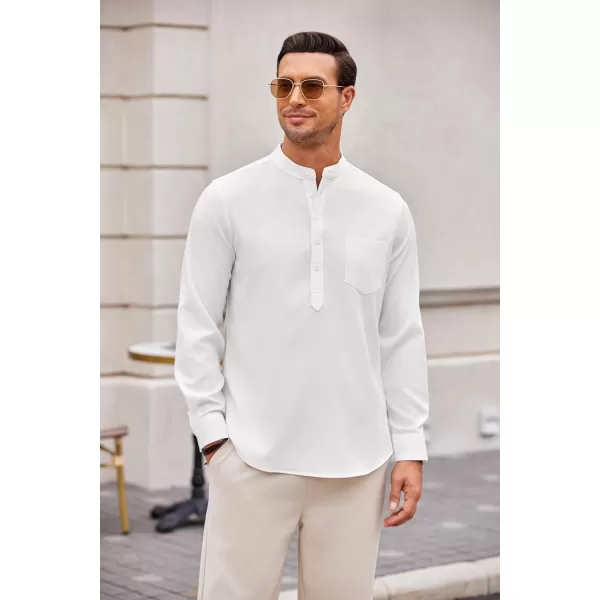 COOFANDY Men's Casual Henley Shirts Long Sleeve Band Collar Summer Linen Beach Hippie T Shirts with Pocket