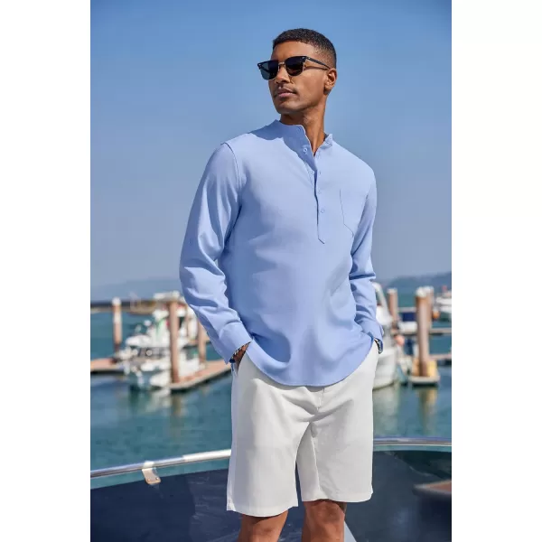COOFANDY Men's Casual Henley Shirts Long Sleeve Band Collar Summer Linen Beach Hippie T Shirts with Pocket