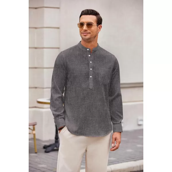 COOFANDY Men's Casual Henley Shirts Long Sleeve Band Collar Summer Linen Beach Hippie T Shirts with Pocket
